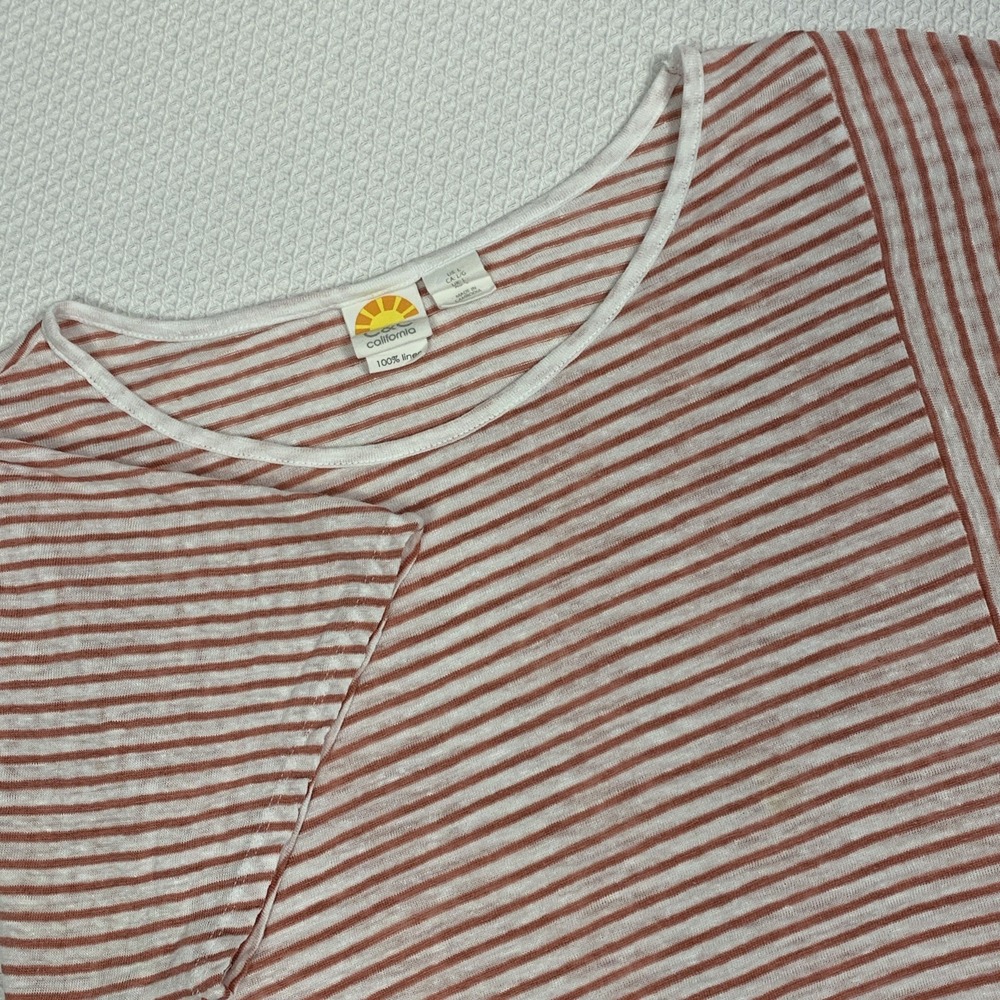 C&C California 100% Linen Striped Boxy Top Womens Large Red White Short Sleeve